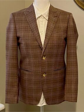 NWOT Indochino Classic Brown Plaid Men's Blazer - Two-Button Sport Coat small